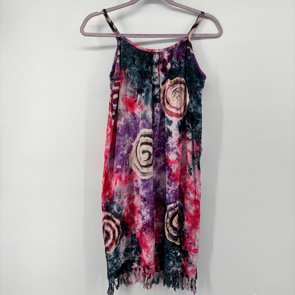 Batik Rumah Yogyakarta Tie Dye Spiral Fringe Shift Dress Multicolor Womens - Picture 5 of 10